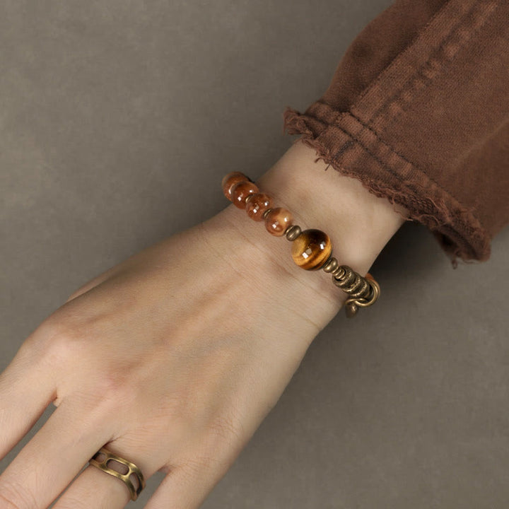 Pulsera de la suerte con Buddha Stones de Kuka, ojo de tigre, brillo dorado, obsidiana, cobre, riqueza