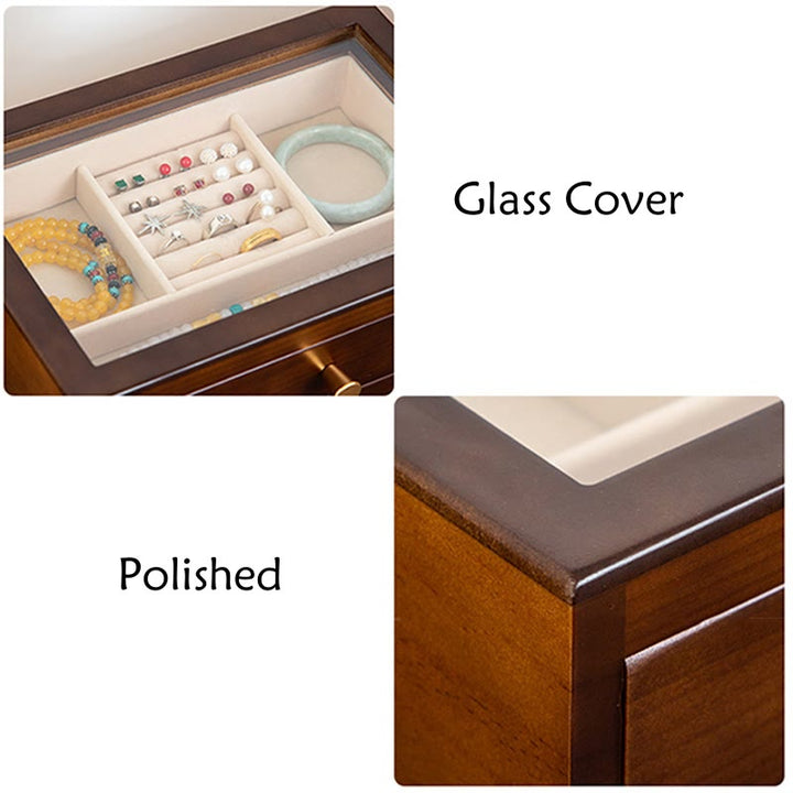 Caja de almacenamiento de joyería Retro de madera maciza con Buddha Stones, con cajón