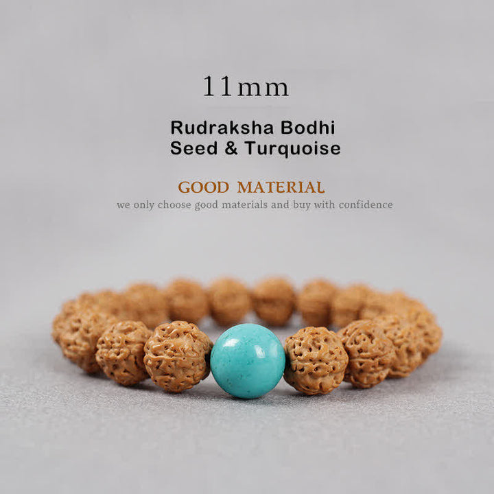 Buddha Stones Tíbet Rudraksha Bodhi Semilla Dzi Cuenta Ámbar Turquesa Pulsera de Riqueza - 11 mm - Semilla de Rudraksha Bodhi y turquesa - image 19