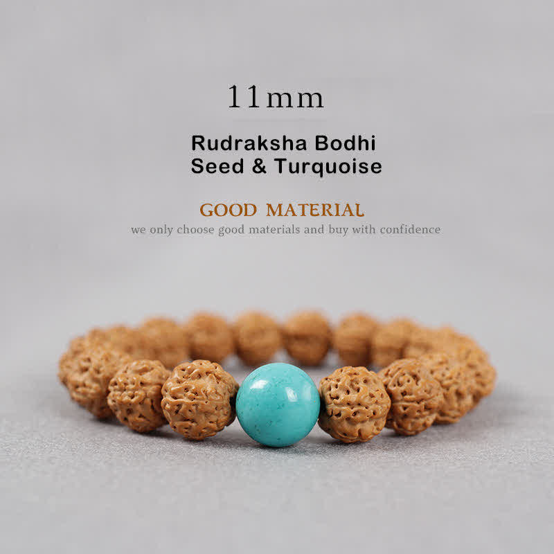 Buddha Stones Tíbet Rudraksha Bodhi Semilla Dzi Cuenta Ámbar Turquesa Pulsera de Riqueza - 11 mm - Semilla de Rudraksha Bodhi y turquesa - image 19