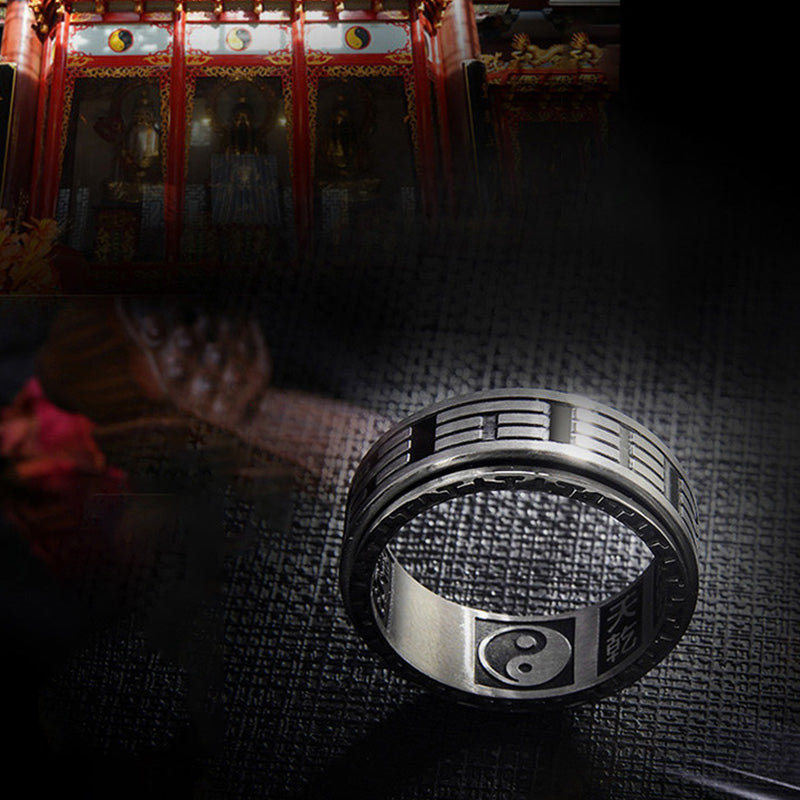 Anillo giratorio de equilibrio de acero titanio Bagua Yin Yang con Buddha Stones