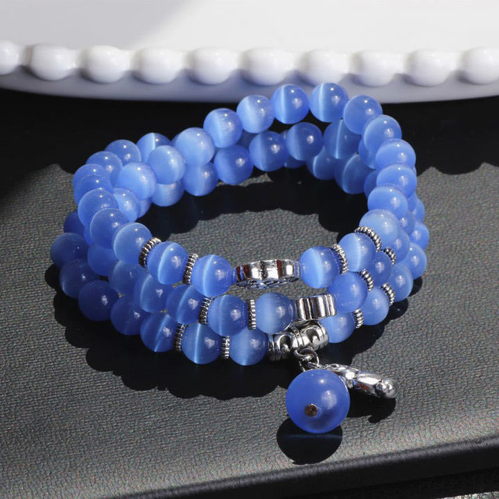 Pulsera de triple vuelta con soporte PiXiu de ojo de gato y Buddha Stones