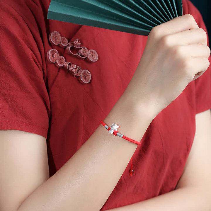 Pulsera de hilo rojo de la fuerza de la suerte del zodíaco chino de plata de ley 999 con Buddha Stones - image 3
