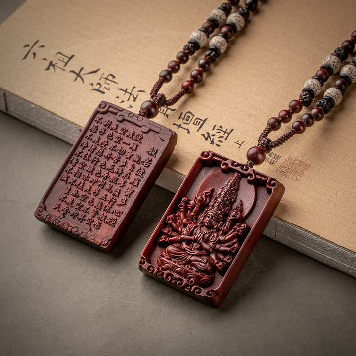 Colgante de collar de protección de sándalo rojo de hoja pequeña de Buda natal del zodiaco chino