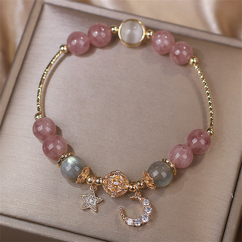 Pulsera de amor con Buddha Stones, cuarzo fresa, piedra lunar, luna, estrella - image 6