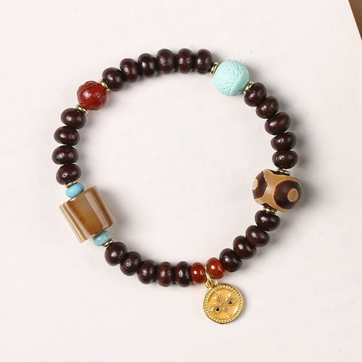 Buddha Stones Natural Tíbet Púrpura Bodhi Semilla Dzi Cuenta Dios de la Riqueza Pulsera de Sabiduría