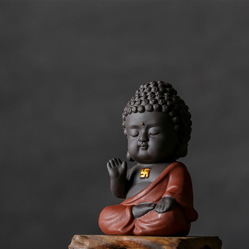 Buddha Stones Pequeño Buda Serenidad Arcilla Púrpura Decoración de Escritorio para el Hogar