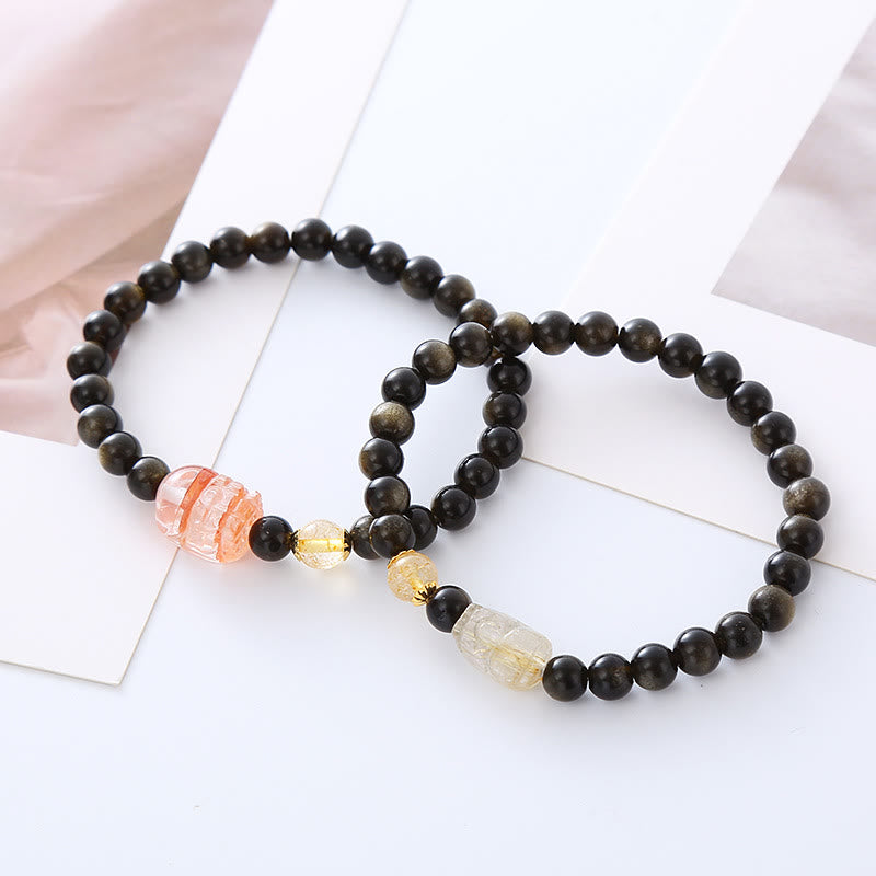Pulsera de protección de la riqueza PiXiu de obsidiana con brillo de oro natural de Buddha Stones - image 5