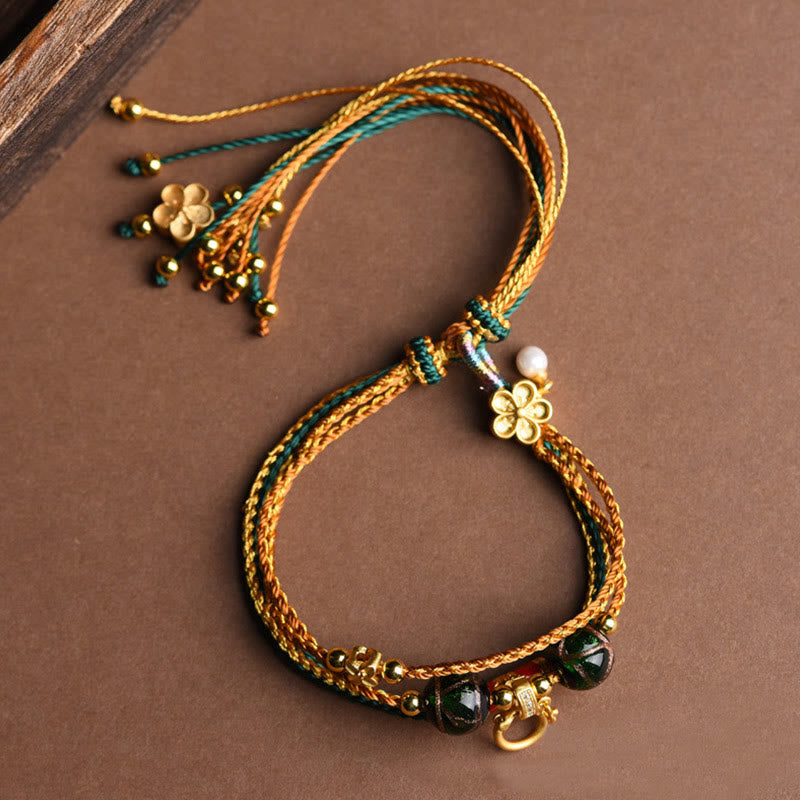 Pulsera curativa multicapa trenzada con cuentas de vidrio Liuli de cuerda hecha a mano tibetana con Buddha Stones