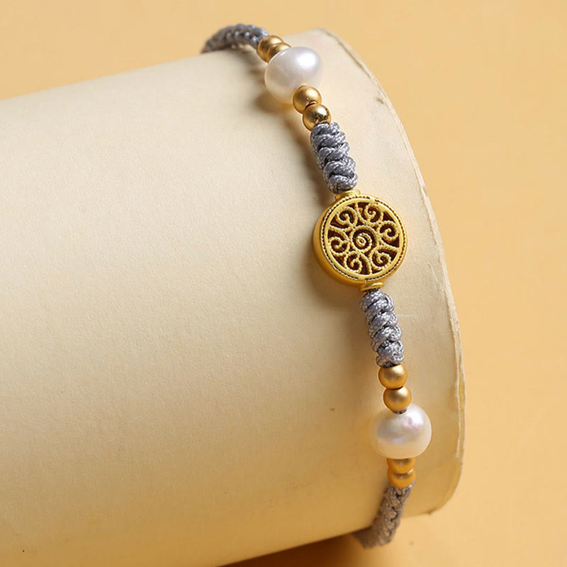 Pulsera trenzada de cuerda azul con Buddha Stones, moneda de cobre, árbol de la fortuna, perla, suerte