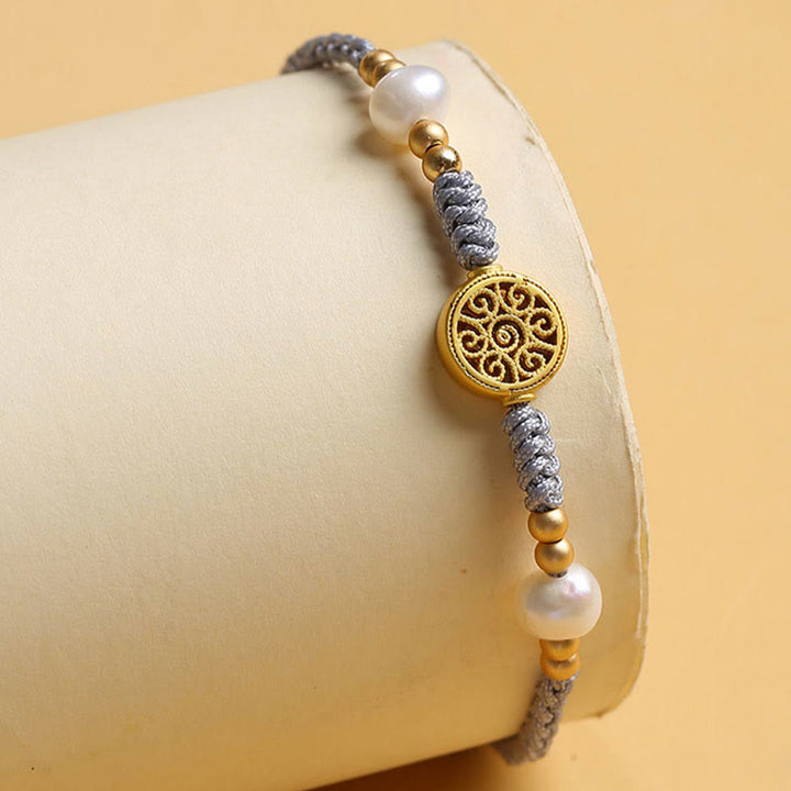 Pulsera trenzada de cuerda azul con Buddha Stones, moneda de cobre, árbol de la fortuna, perla, suerte