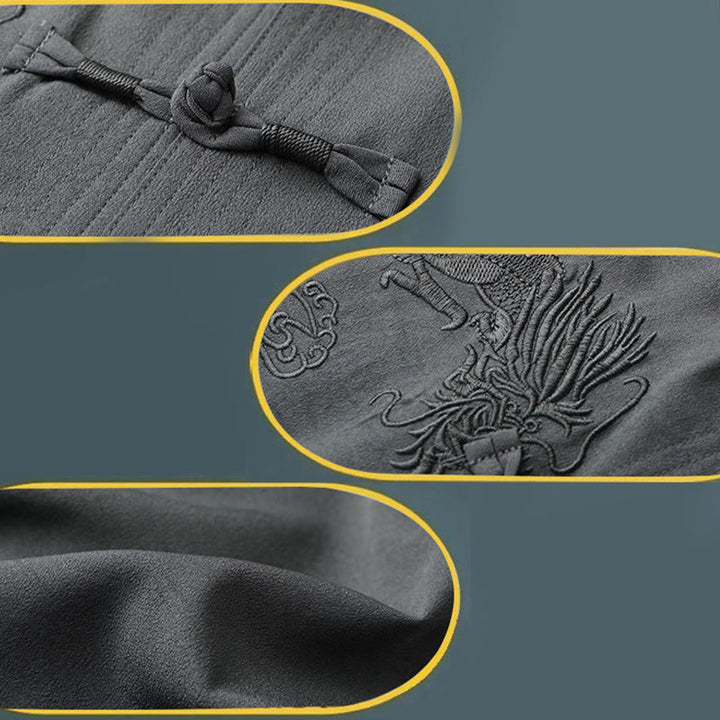 Traje Tang de Buddha Stones Hanfu dragón chino uniforme de kungfú tradicional camisetas y pantalones de manga corta conjunto de ropa para hombre
