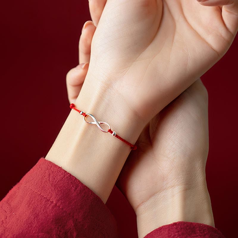 Pulsera tobillera de hilo rojo de la suerte con nudo infinito de plata de ley 925 con Buddha Stones