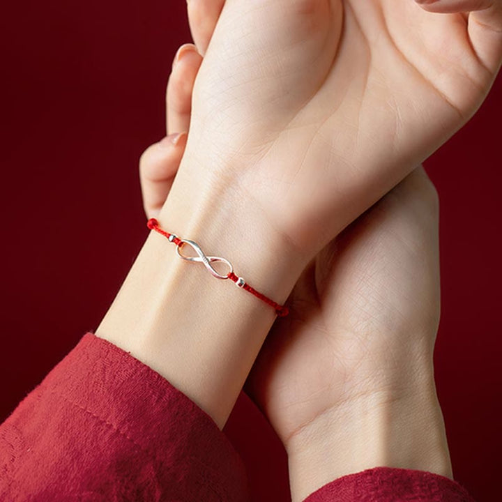 Pulsera tobillera de hilo rojo de la suerte con nudo infinito de plata de ley 925 con Buddha Stones
