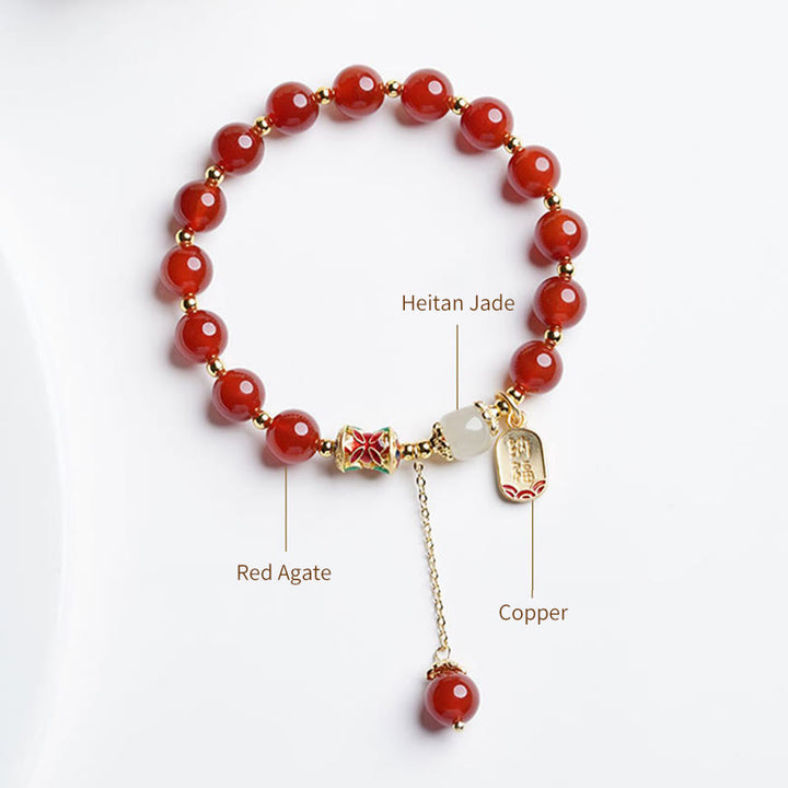Pulsera con dijes de confianza con carácter de Jade Hetian de ágata roja Natural con Buddha Stones
