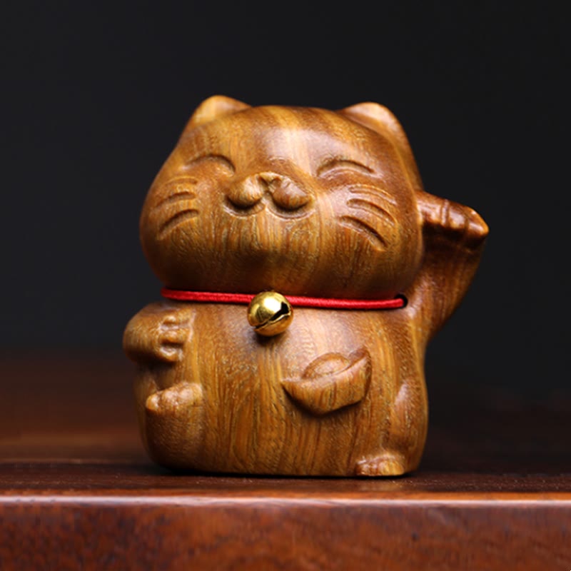 Buddha Stones Sándalo Verde Pequeño Mini Lindo Gato de la Suerte Decoraciones de Paz - Sándalo verde 4,5 x 5 cm - image 1