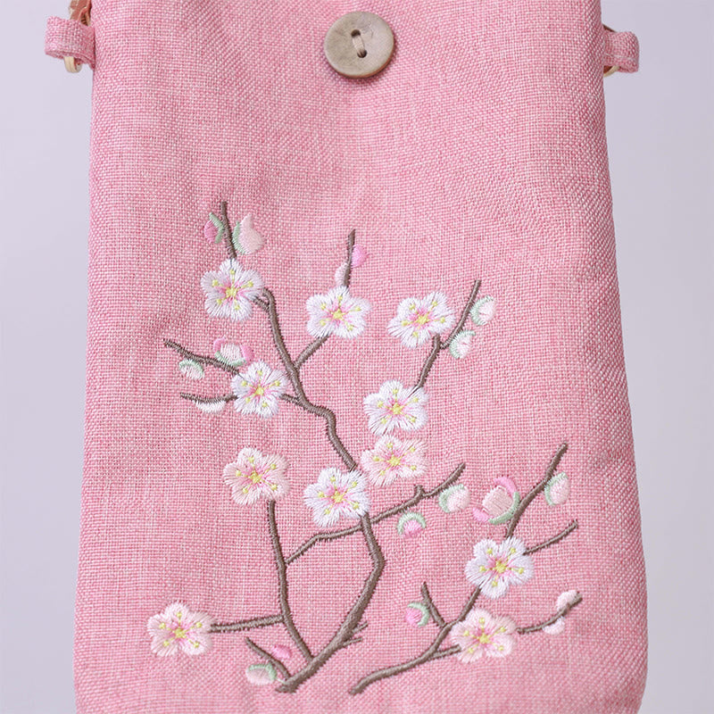 Buddha Stones, pequeñas flores bordadas, bolso de hombro, bolso para teléfono móvil, 11*20cm