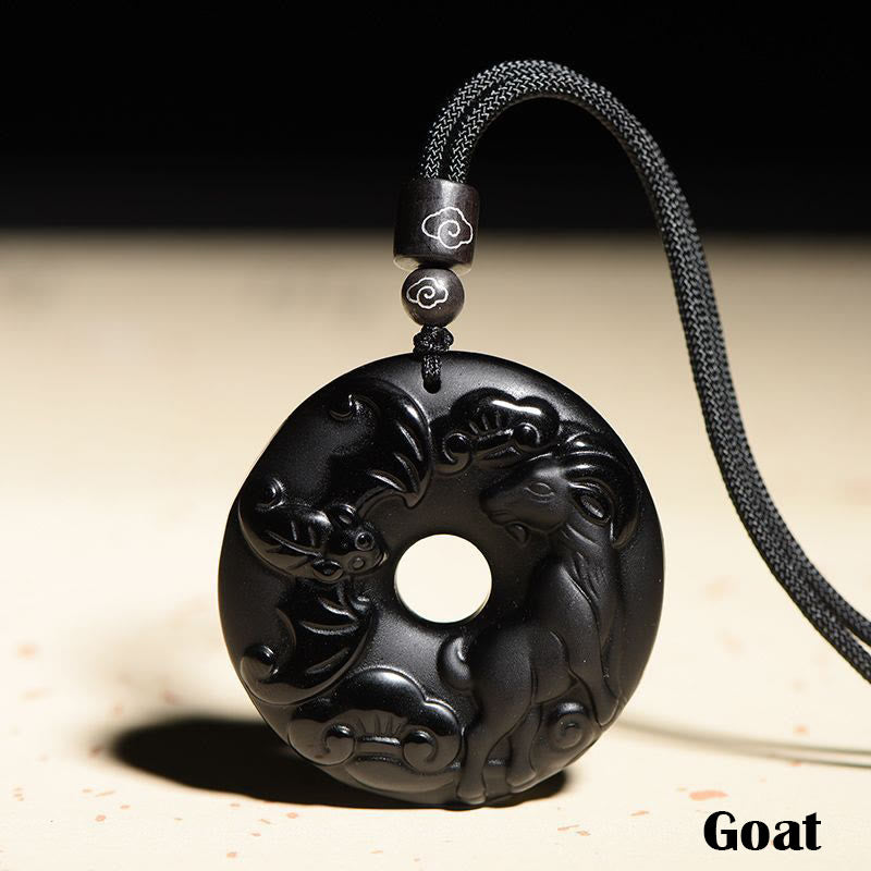 Collar con colgante de fuerza con hebilla de paz, obsidiana negra Natural del zodíaco chino , Buddha Stones - Cabra - image 19