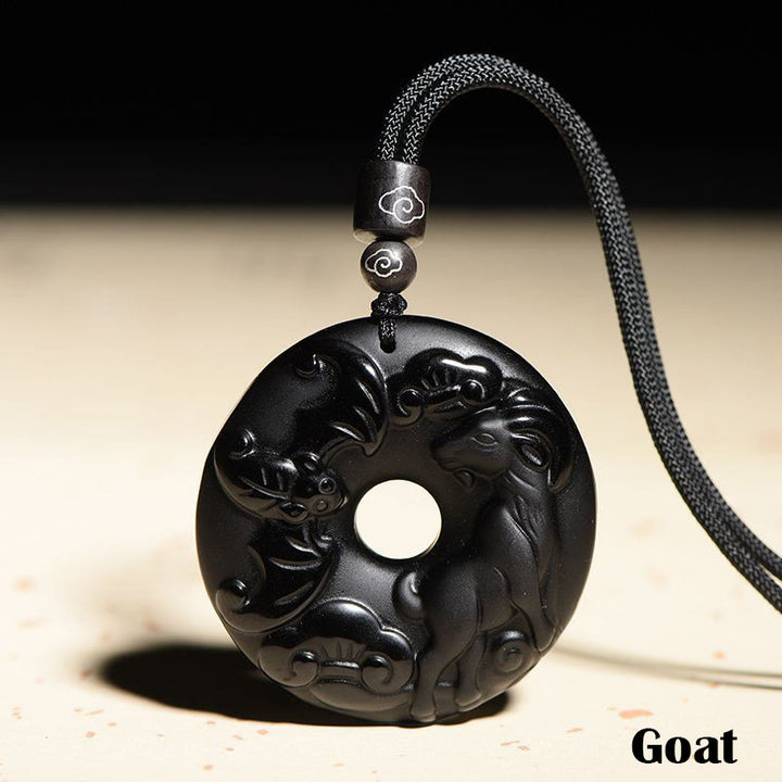 Collar con colgante de fuerza con hebilla de paz, obsidiana negra Natural del zodíaco chino , Buddha Stones - Cabra - image 19