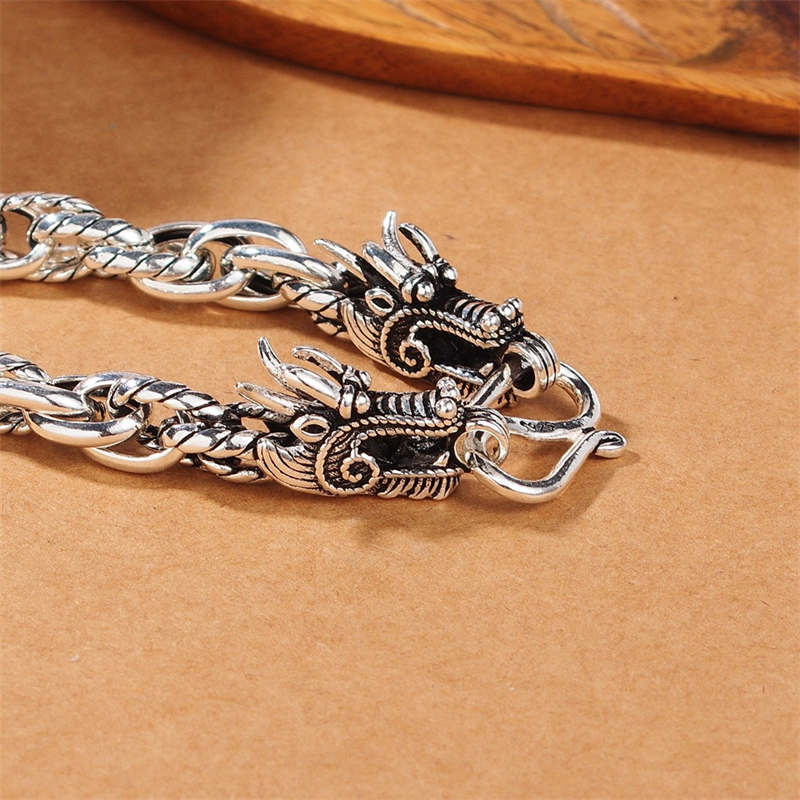 Pulsera de protección de la suerte del dragón de plata de ley 925 con Buddha Stones