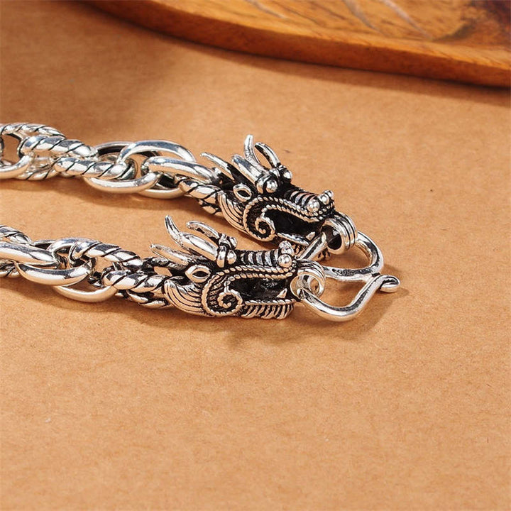 Pulsera de protección de la suerte del dragón de plata de ley 925 con Buddha Stones