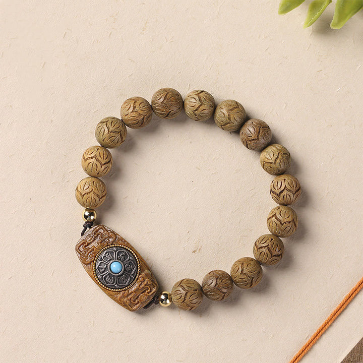 Buddha Stones Sándalo Verde Madera de Ébano Sándalo Om Mani Padme Hum Pulsera Calmante