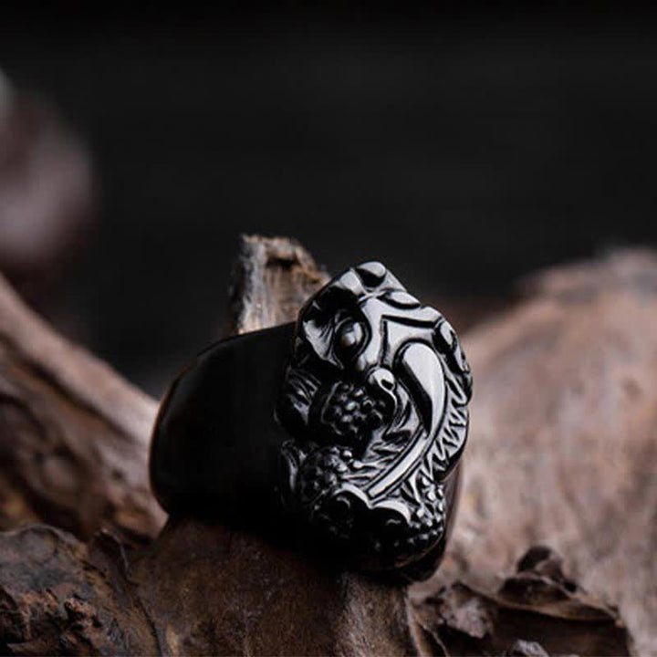 Anillo de fuerza de obsidiana negra FengShui PiXiu