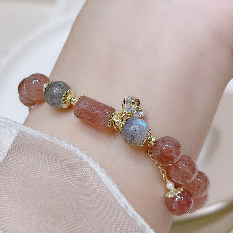 Pulsera de amor con piedra lunar de cuarzo fresa natural de Buddha Stones