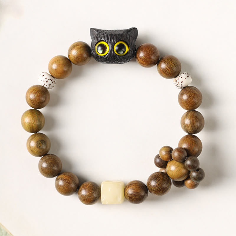 Pulsera calmante de la paz del gato de madera de ébano del sándalo verde de las Buddha Stones - image 6