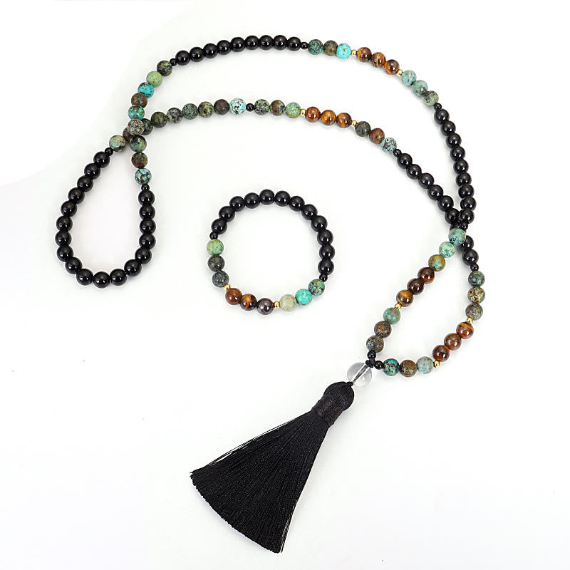 108 cuentas Mala piedra natural ojo de tigre turquesa protección fuerza pulsera collar