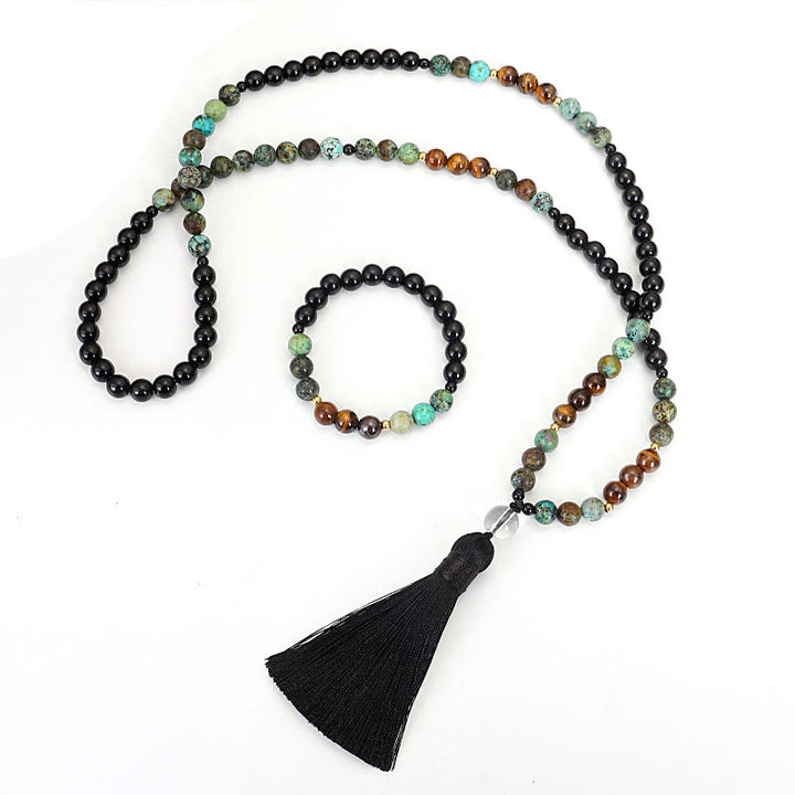 108 cuentas Mala piedra natural ojo de tigre turquesa protección fuerza pulsera collar