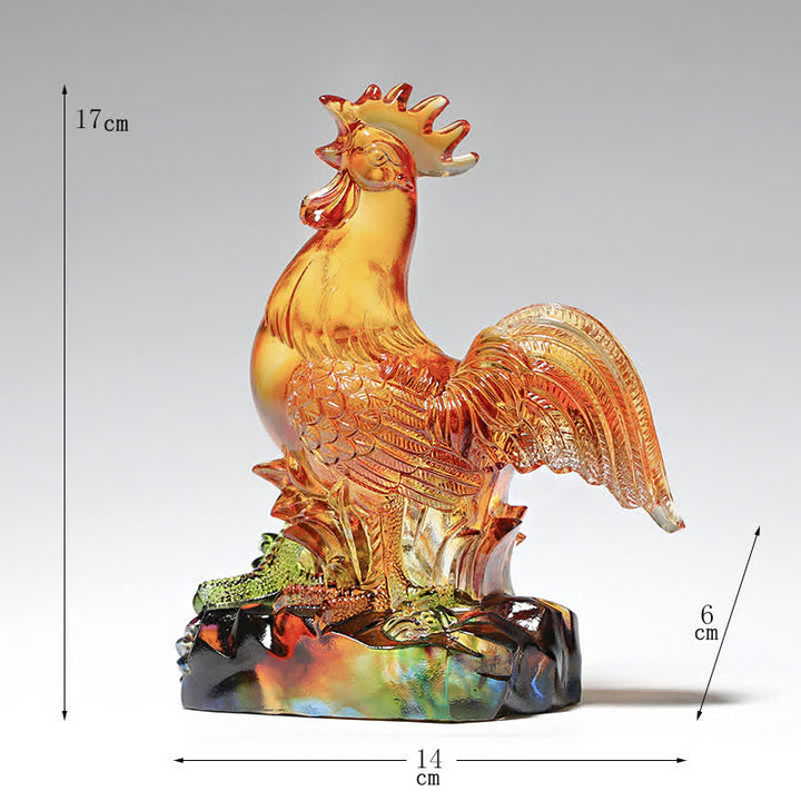 Pieza de arte de gallo de cristal Liuli hecha a mano para decoración del hogar - Pequeño 14*6*17cm - image 2