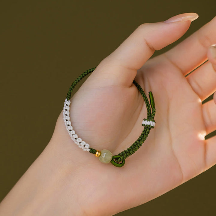 Pulsera de cuerda trenzada de la suerte con cuentas de jade hetiano de plata de ley 925 con Buddha Stones