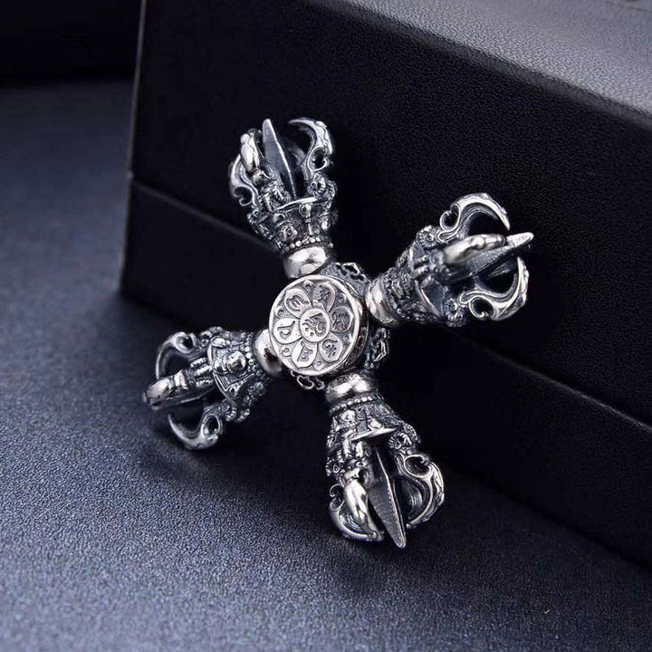 Colgante tibetano de plata de ley 925 con doble Dorje Vajra grabado poder espiritual - image 5