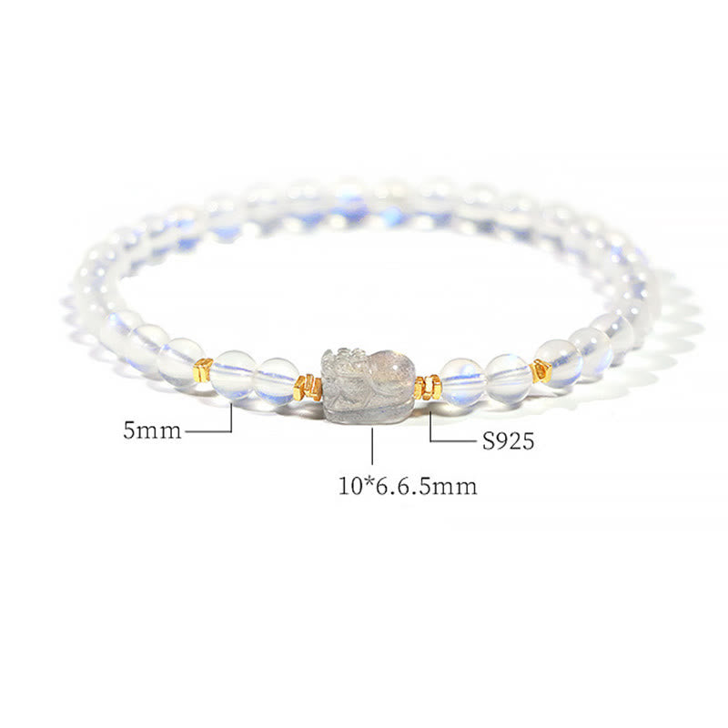 Pulsera curativa PiXiu de piedra lunar natural chapada en plata de ley 925 con Buddha Stones