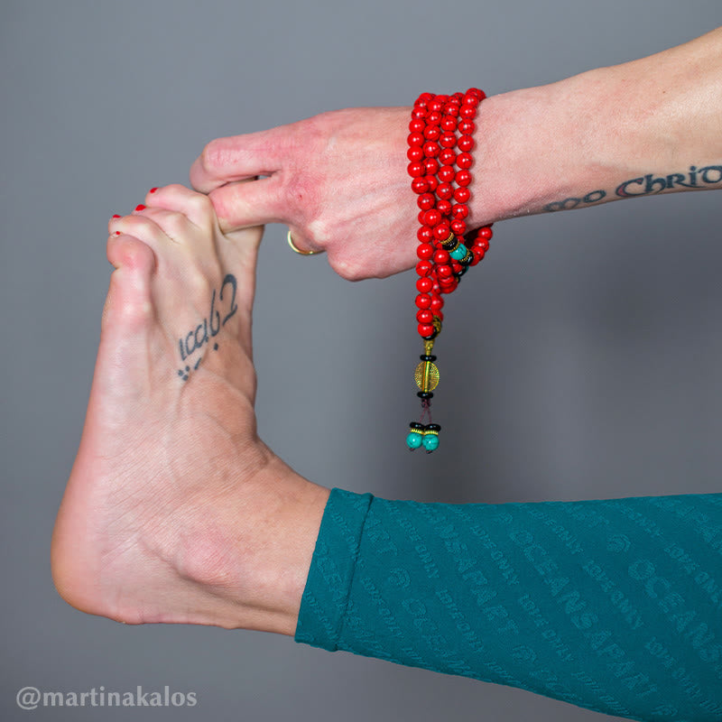 Pulsera con collar de la suerte, mala tibetana, Buddha Stones , color rojo y turquesa