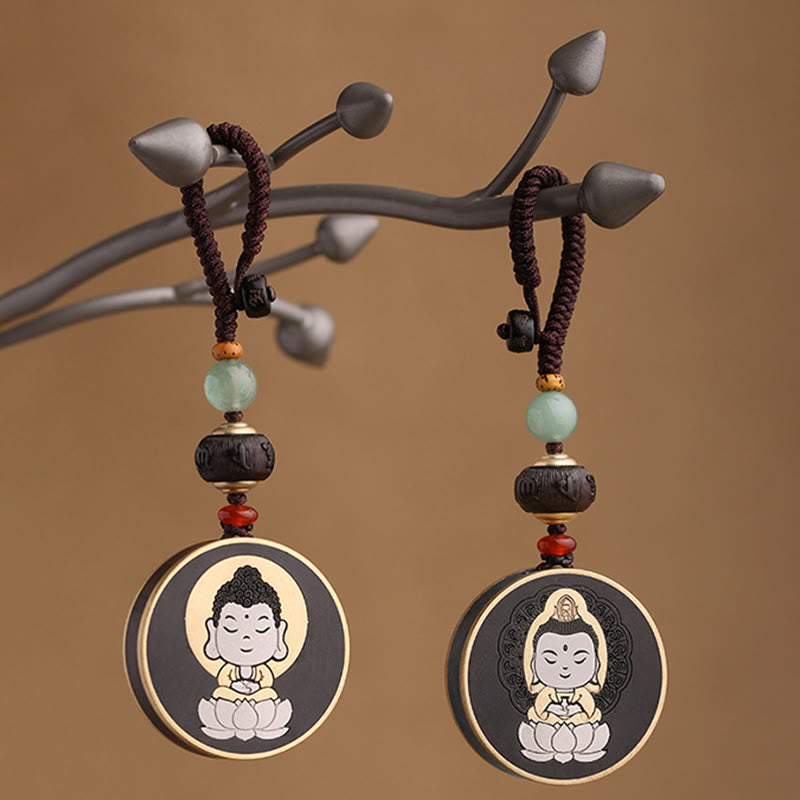 Buddha Stones, madera de ébano, palisandro, Buda Avalokitesvara Om Mani Padme Hum Balance, decoración para llavero de coche