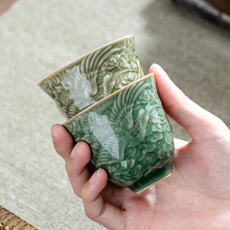 Taza de té de cerámica de pino con grulla de Buddha Stones , taza de té de Kung Fu, 80ml