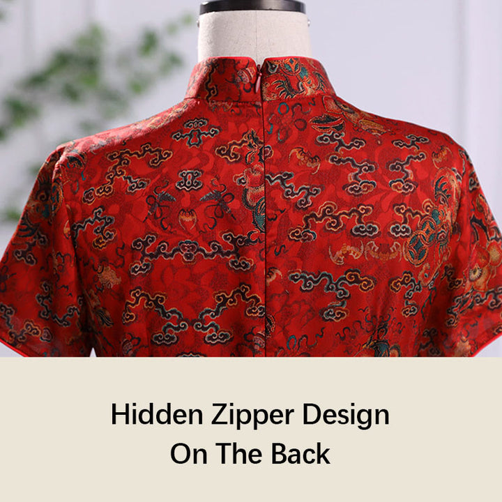 Vestido Cheongsam con estampado de hojas y nubes propicias vintage de Buddha Stones vestido Qipao para mujer