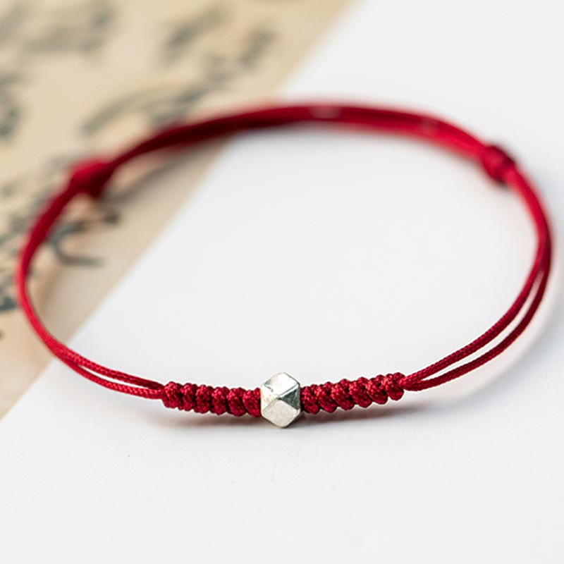 Pulsera trenzada de hilo rojo con protección de cuentas de la suerte de plata de ley 925 con Buddha Stones