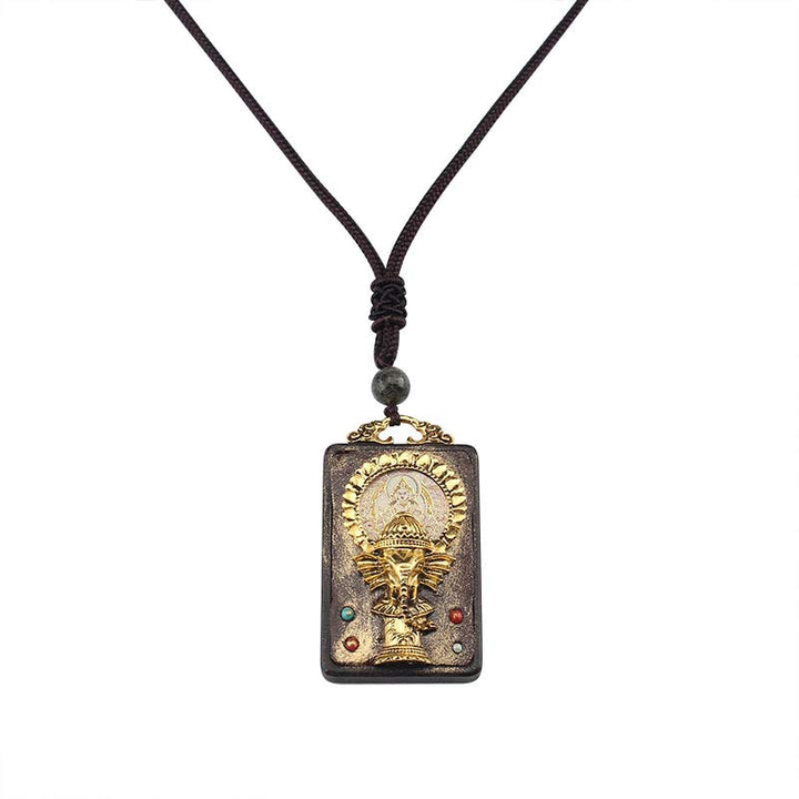 Colgante de cuerda con collar de bendición de Buda, Dios de la fortuna, elefante de madera de ébano