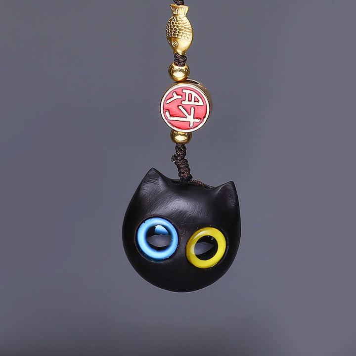 Buddha Stones Thuja Sutchuenensis Sándalo Verde Boj Mini Animal Lindo Conejo Gato Ciervo Ballena Prosperidad Teléfono Decoraciones Colgantes - Gato de ojos azules y amarillos de sándalo rojo - image 5