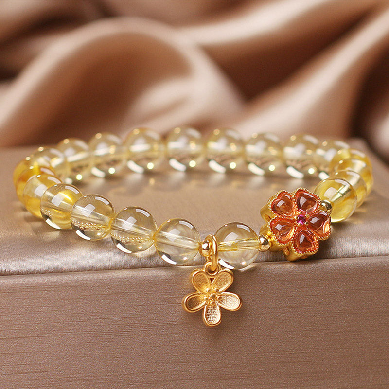 Pulsera de protección de prosperidad con dije de flor de citrino natural con Buddha Stones