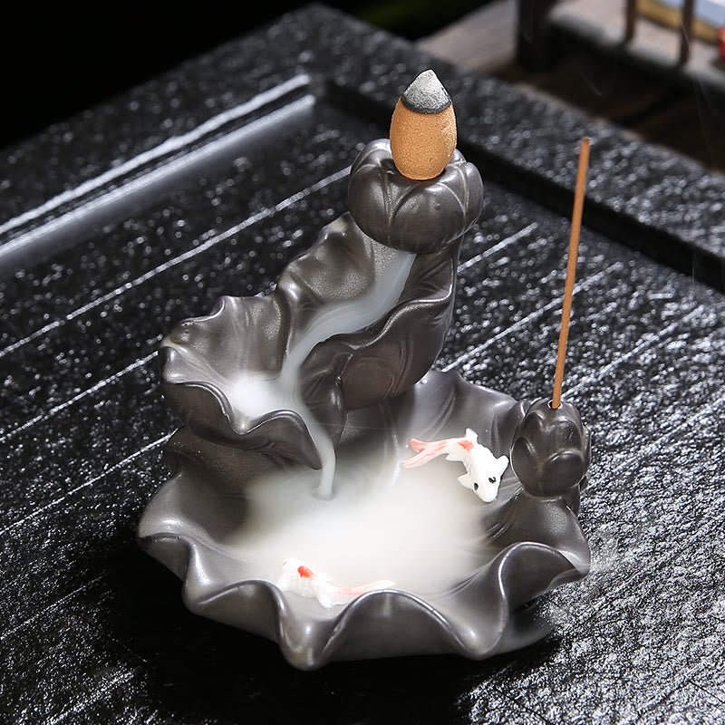 Quemador de incienso de la suerte con peces Koi y Buddha Stones, decoración - Pez koi - image 0