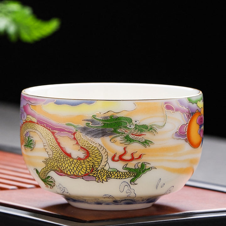 Taza de té de cerámica con Buddha Stones, dragón, Fénix, nubes propicias, sol, olas del océano, taza de té de Kung Fu