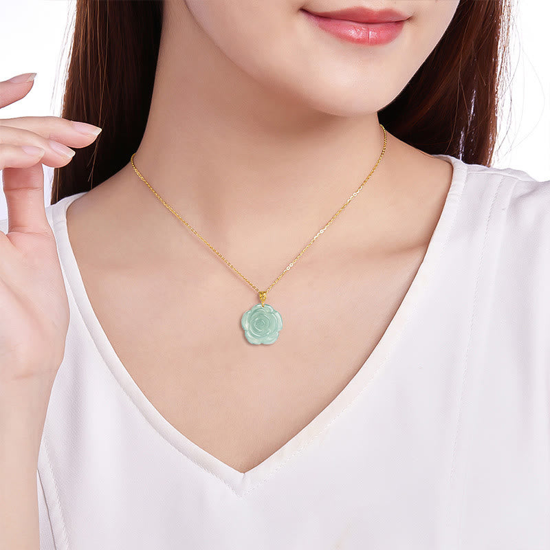 Collar con colgante de jade natural y rosa de la suerte con cadena de plata de ley 925 y hebilla de oro de 18 quilates con Buddha Stones - image 7