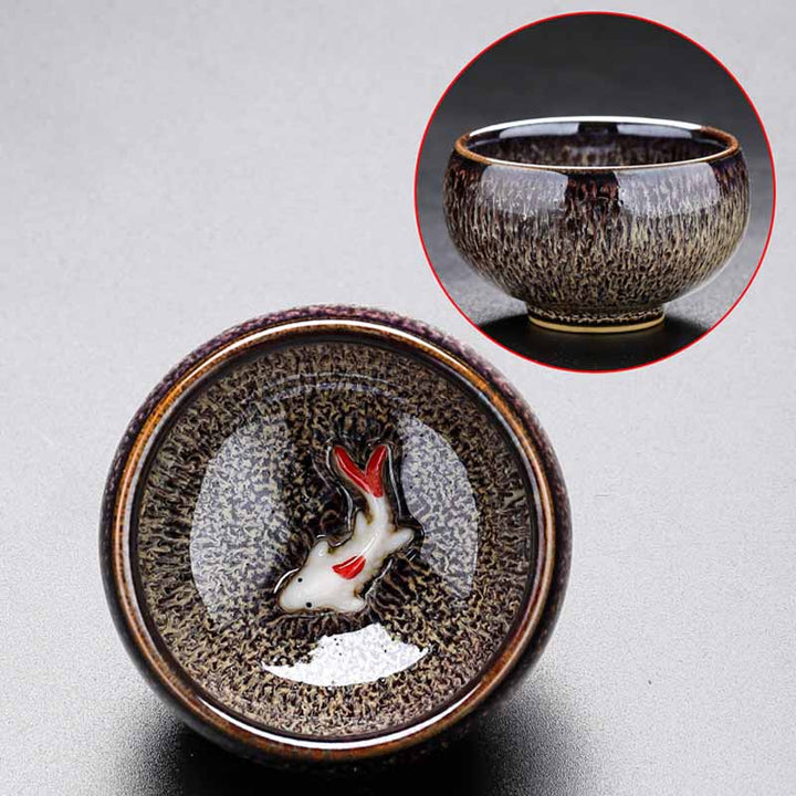 Buddha Stones pequeño horno de peces Koi cambio chino Jianzhan taza de té de cerámica Kung Fu taza de té 60ml