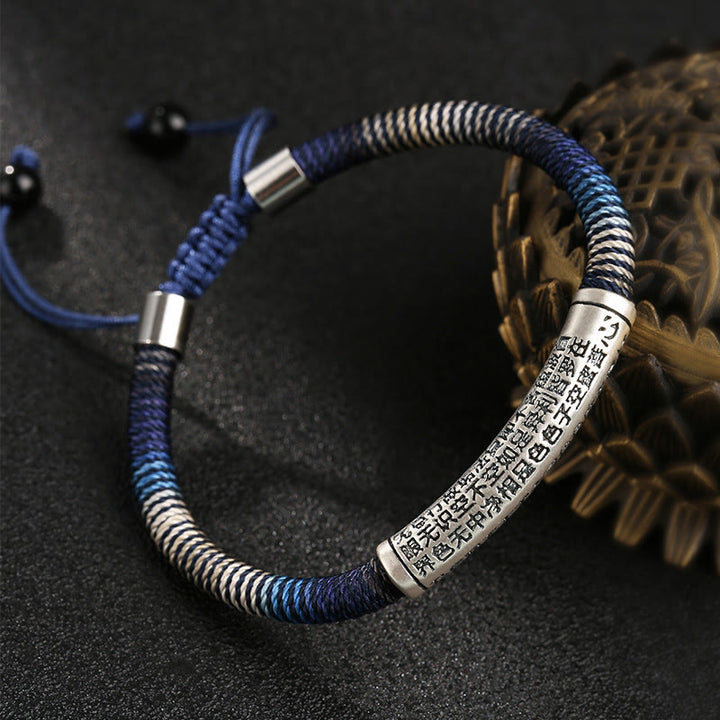 Pulsera trenzada hecha a mano con Buddha Stones de plata de ley 999 con forma de corazón Sutra Calm