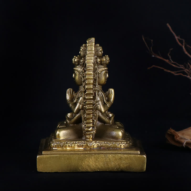 Chenrezig-estatuilla de Avalokitesvara de mil manos, protección de Bodhisattva Kuan Yin de doble cara, decoración de estatua de cobre sólido