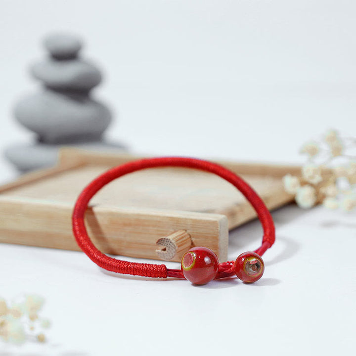 Pulsera de cerámica roja con hilo de la suerte y Buddha Stones, estilo Feng Shui. - image 2